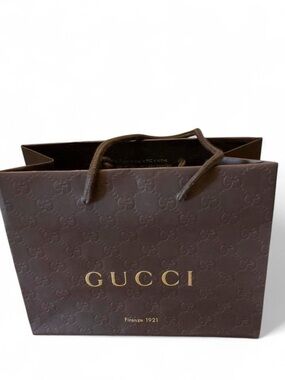 Gucci Brown Embossed GG Paper Shopping Bag with Gold Logo
